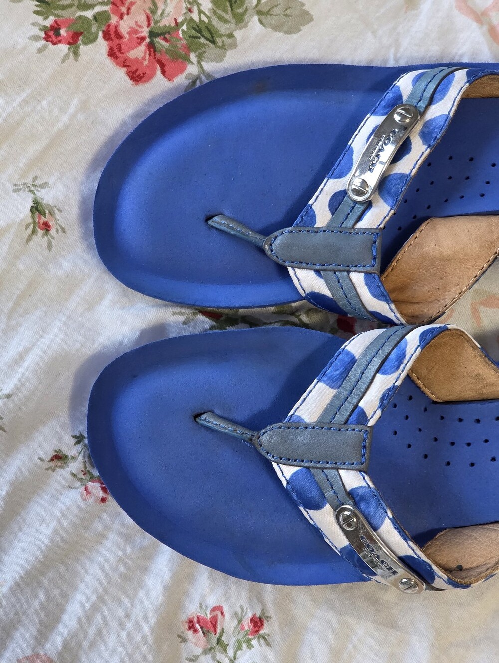 Coach Jaden Blue White Polka Dot Wedge Flip Flop | Signature Sole | Size 6 Y2K - Picture 15 of 15